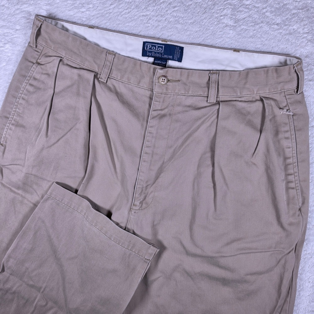 Polo Ralph Lauren Andrew Pant Mens 36/32 Beige Pleated Relaxed Chino RN41381